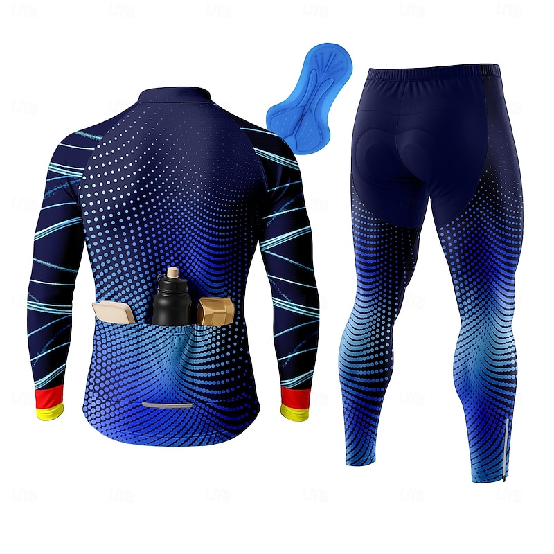 Men's Cycling Jersey with Tights Cycling Jersey Long Sleeve Blue Bike Thermal Warm 3D Pad Quick Dry Anatomic Design Ultraviolet Resistant Sports Graphic Gradient Stripes Clothing Apparel2