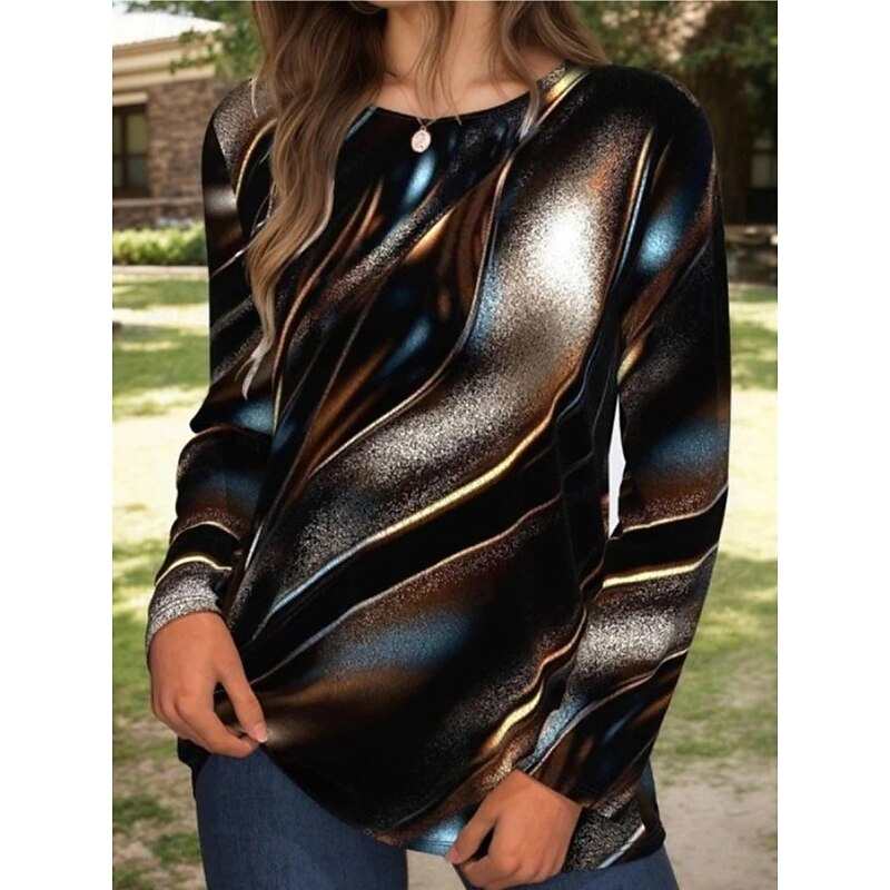 Women's T Shirt Graphic Elegant Vintage Stylish Long Sleeve Crew Neck Round Neck Regular Tops Daily Going out Weekend Print White / Black Black Pink Green Summer Spring Fall Spring, Fall, Winter4