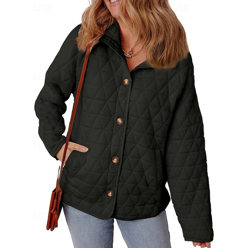 Women's Casual Jacket Warm Comfortable Pocket Buttons Casual Plain Going out Weekend Single Breasted Regular Turndown Regular Fit Long Sleeve Outerwear Navy Black Khaki Fall Winter