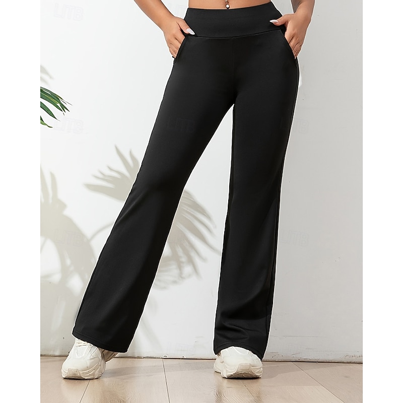 Women's Slacks Straight Streetwear Casual Full Length Natural Plain Pocket Elastic Waist Soft Street Holiday Weekend claret Depression Green Grey Black Fall Regular Fit