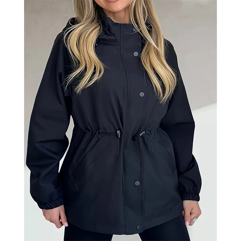 Women's Trench Coat Waterproof Rain Jackets Rain Coats Waterproof Windproof Zipper Pocket Fashion Outdoor Plain Going out Weekend Zipper Regular Hooded Regular Fit Long Sleeve Outerwear Black Red2