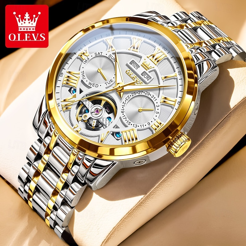 OLEVS Men Mechanical Watch Creative Sports Fashion Casual Automatic Self-winding Luminous Perpetual Calendar Calendar Steel Watch