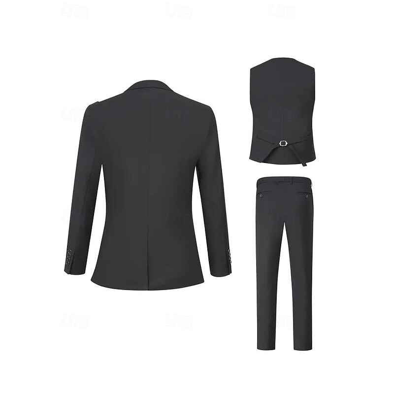 Men's Wedding Business Party Suits Notch Lapel Black Formal Solid Colored Slim Fit 3 Piece Single Breasted Two-buttons2