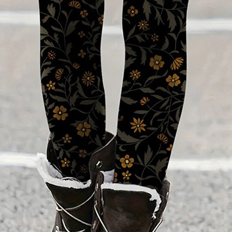 Women's Pants Trousers Leggings Cozy Leggings Streetwear Casual Full Length High Waist Flower Elastic Waist Print Breathability Comfortable Stretchy Vacation Street Daily Wear Black Summer Spring Fall3