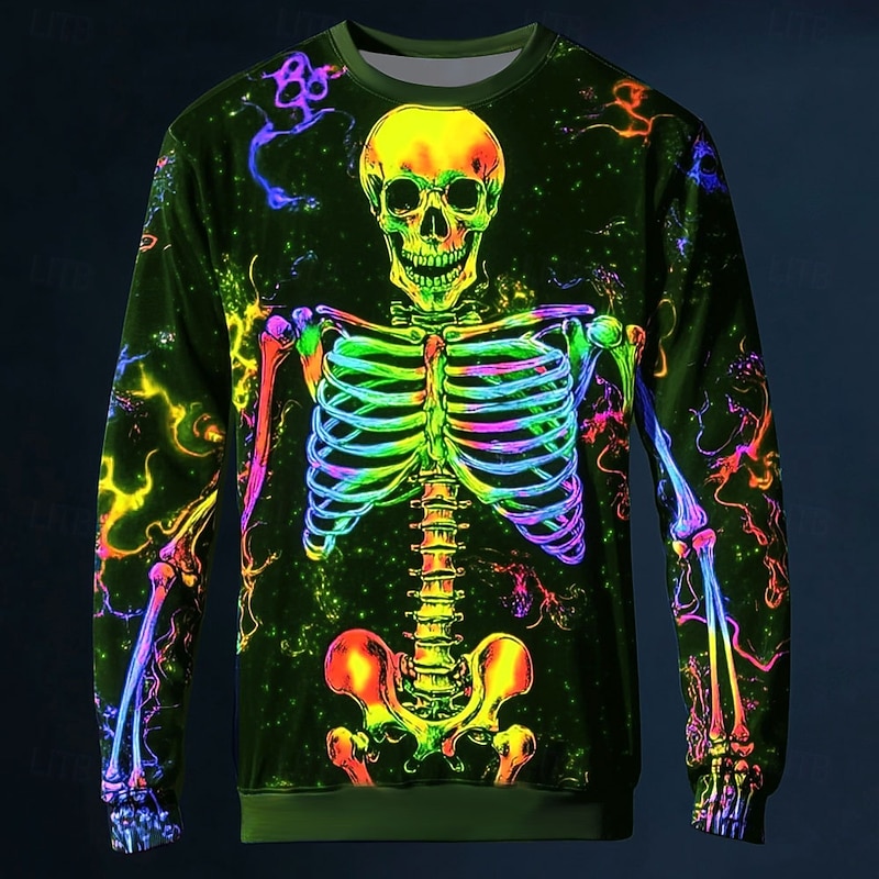 Halloween Day of the Dead Skull Men's Skull Sweatshirt Punk Party Long Sleeve Crew Neck Vacation Yellow Blue Crewneck 3D All Seasons Designer2