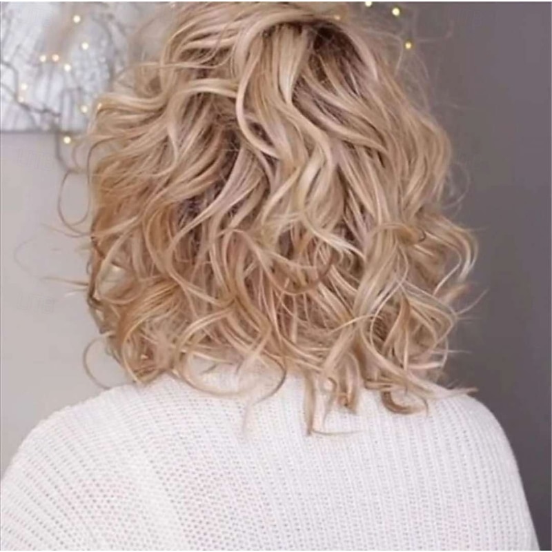 Mid Length Natural Bob Curly Wig Natural Looking Synthetic Wigs 12inch for Ladies Daily Cosplay Hair Wig3