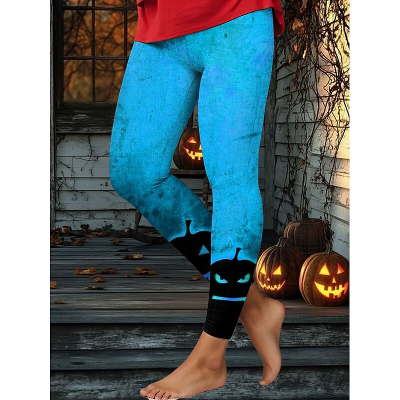 Women's Leggings Vacation Vintage Fashion Ankle-Length High WaistPantsHalloween Graphic Pumpkin Halloween Printing Soft Breathable High Elasticity Vacation Street Causal Blue Purple Orange Green3