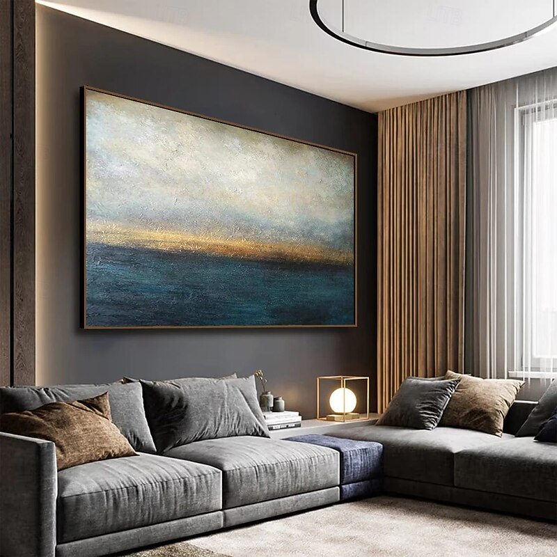 Abstract Sea Canvas Painting Artistic Expression Art Visual Depth Art Dark Blue Wall Art Gold Radiance Painting Ocean Art Framed