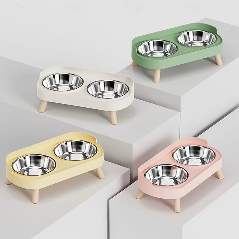 Elevated Pet Feeding Station with Double Bowls, High-Stand Water and Food Dish, Stainless Steel, Multiple Colors for Cats and Dogs2