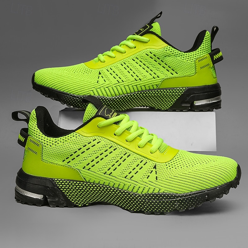 Men's Neon Green Knit Running Shoes – Lightweight Breathable Athletic Sneakers for Gym, Training and Outdoor Sports2