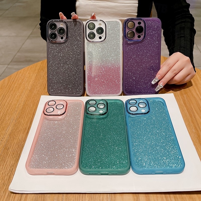 Phone Case For iPhone 17 Pro Max 17 Air 16 15 14 Pro Max Plus 16e 13 Pro Max Back Cover Bling Glitter Shiny Shockproof Color Gradient Silicone