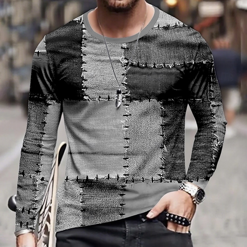 Men's Geometric T Shirt Long Sleeve T shirt 3D Print Crew Neck Shirt Daily Designer Street Casual Yellow Blue Purple Summer Spring Fall Clothing Apparel S M L XL XXL XXXL2