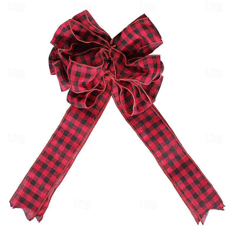 Christmas Plaid Bow Tree Topper, Red Buffalo Check Bow Decoration for Christmas Tree, Holiday Party and Home Decor2