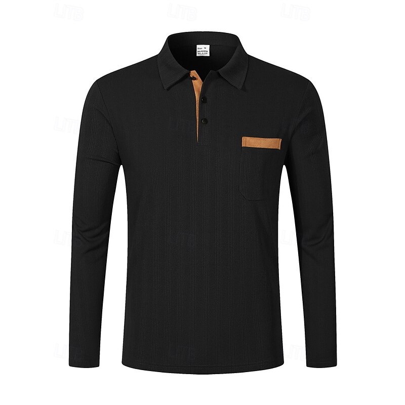 Men's Golf Shirt Golf Polos Shirts Work Casual Lapel Long Sleeve Basic Modern Color Block Patchwork Buttons Spring Fall Regular Fit Black Army Green Gray Golf Shirt4
