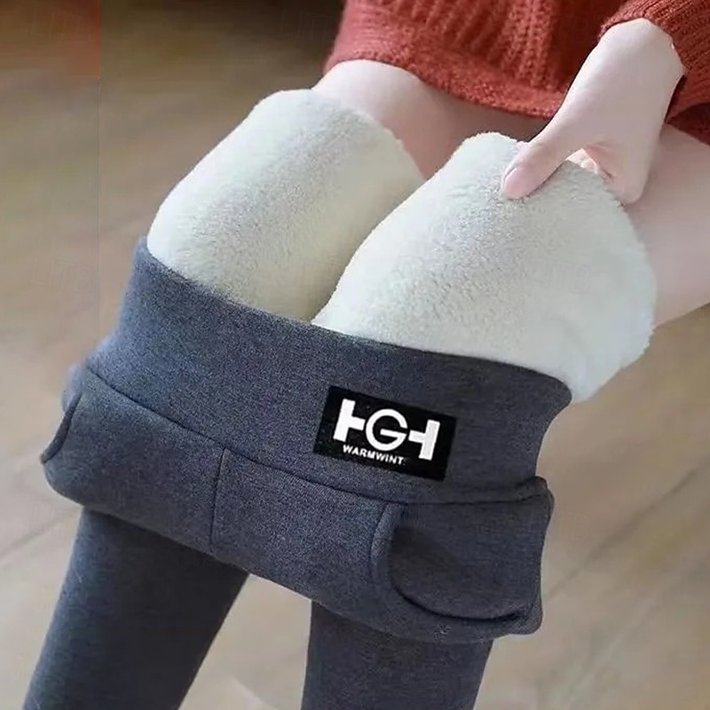 Women's Sherpa Pants Winter Warm Thick Leggings Fleece Lined High Waist Gym Athletic Pilates Bottoms Solid Color Black Grey Winter Sports Activewear2