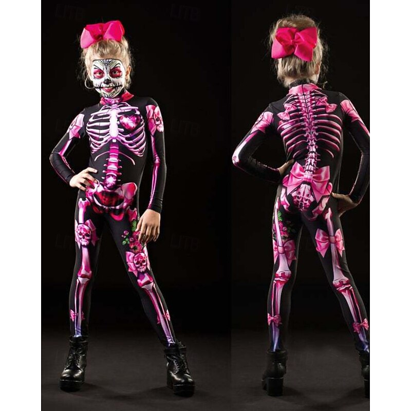 Mommy and Me Halloween Jumpsuit Floral Skull Street Print Black Pink Long Sleeve Active Matching Outfits2