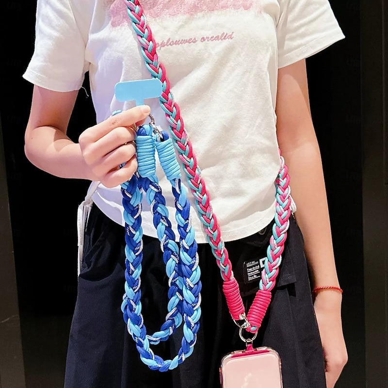 Fashionable and exquisite dopamine adjustable hanging rope colorful six strand woven mobile phone hanging rope versatile long rope
