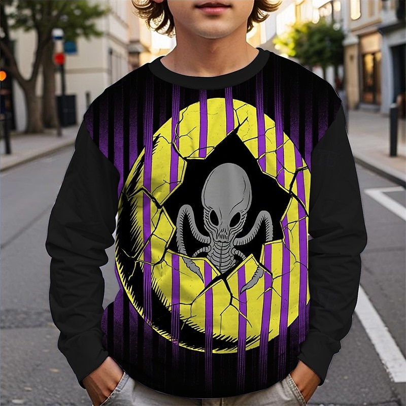 Halloween Boys' 3D Cartoon Ghost T shirt Tee Long Sleeve Spring Fall Fashion Basic Kids 4-12 Years Crew Neck Outdoor Casual Daily Regular Fit2