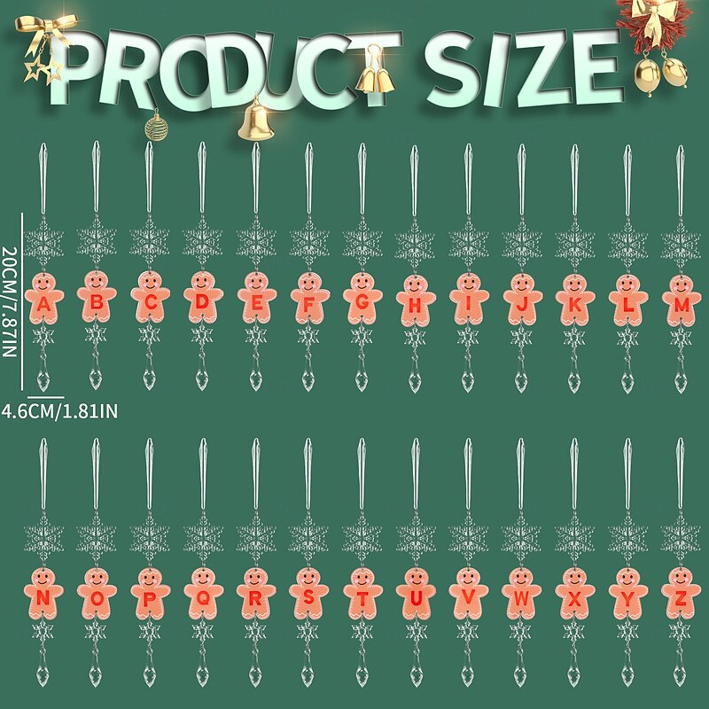 1Pc Christmas Acrylic Transparent Hanging Ornament, Creative Gingerbread Man Letter DIY Pendant, Xmas Tree Decoration4