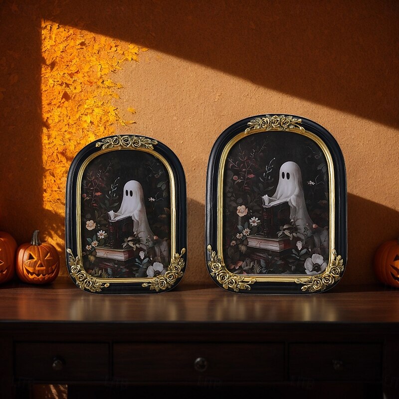 Halloween Resin Ghost Picture Frame – Arched Rose Design Tabletop Decor for Bedroom, Office, Bookshelf – Spooky Halloween Home Decoration & Photography Prop4