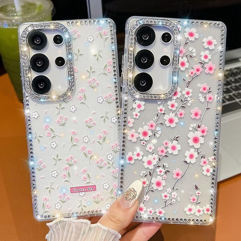 Phone Case For Samsung Galaxy S25 S24 Ultra Plus S24 FE S23 A16 A55 5G A35 5G A15 Back Cover Mirror Kickstand Shockproof Flower Floral Silicone4