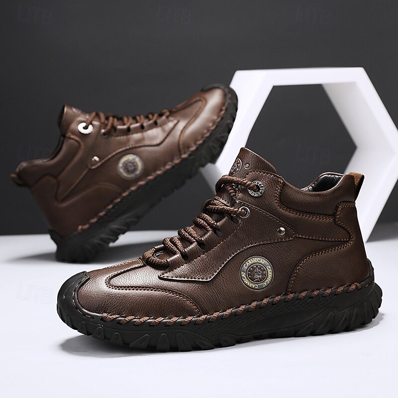 Men's Dark Brown Leather Lace-Up Casual Shoes with Round Toe and Soft Insole – Stylish Everyday Footwear for Office and Weekend Outings3