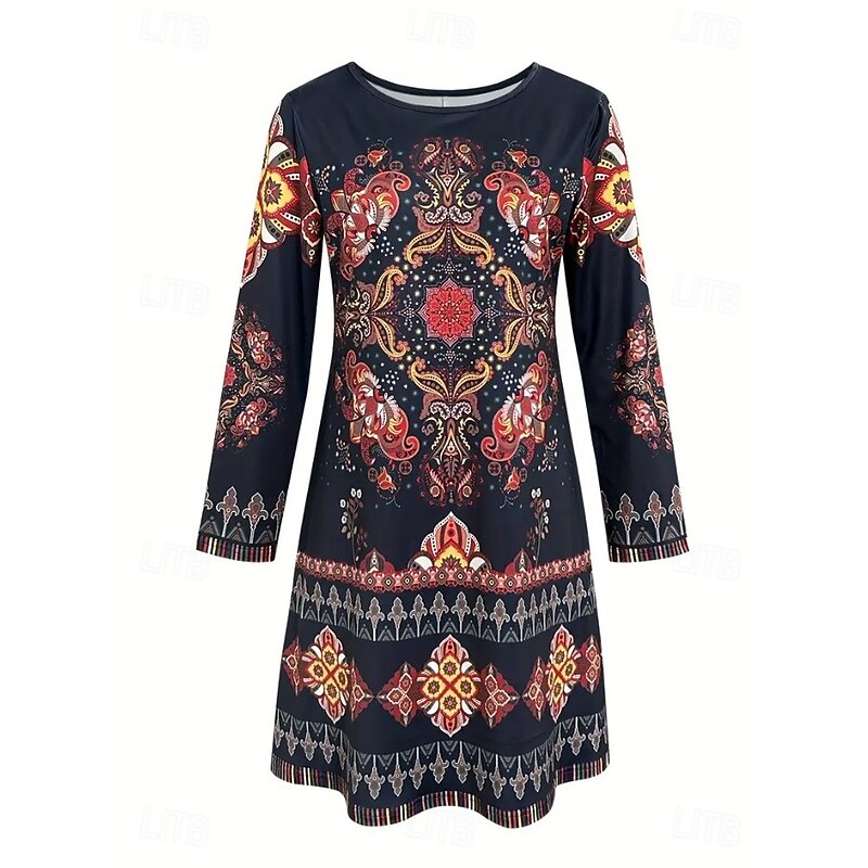 Women's Mini Dress Corset Dress Vacation Birthday Casual Daily Holiday Regular Fit Graphic Geometric Long Sleeve Crew Neck Black Spring Fall Winter2