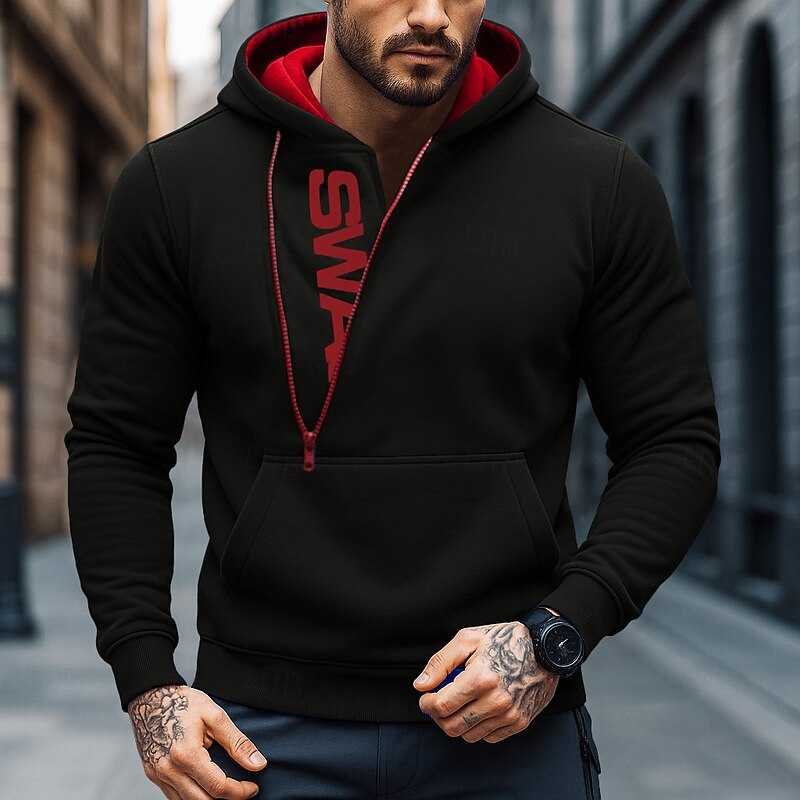 Men's Hoodie Zip Up Hoodie Pullover Hoodie Sweatshirt Black Red Royal Blue Blue Dark Gray Hooded Plain Zipper Color Block Sports & Outdoor Casual Daily Streetwear Cool Sportswear Spring &  Fall4