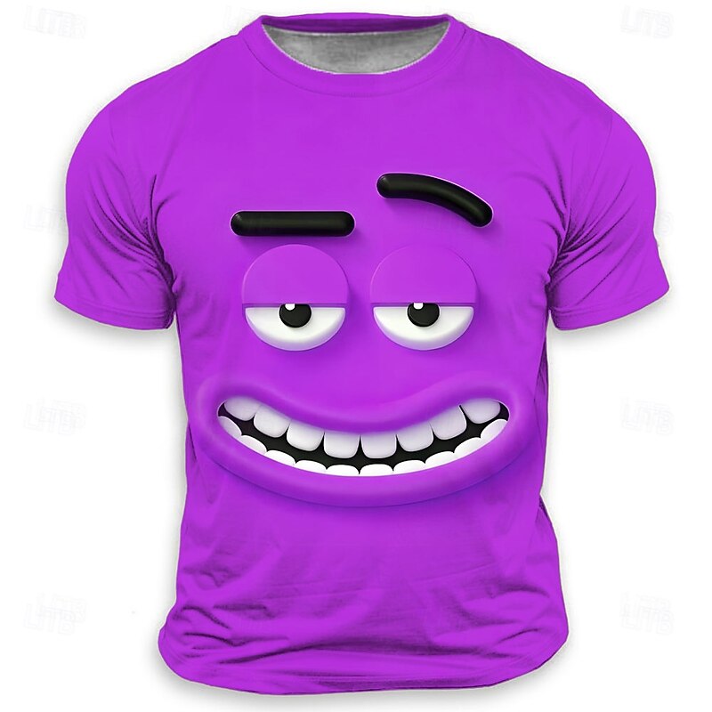 Men's Optical Illusion 3D Funny Emotes T Shirt Short Sleeve T shirt 3D Print Crew Neck Shirt Fashion Exaggerated Designer Party Street Casual Yellow Blue Purple Summer Spring All Seasons Clothing2