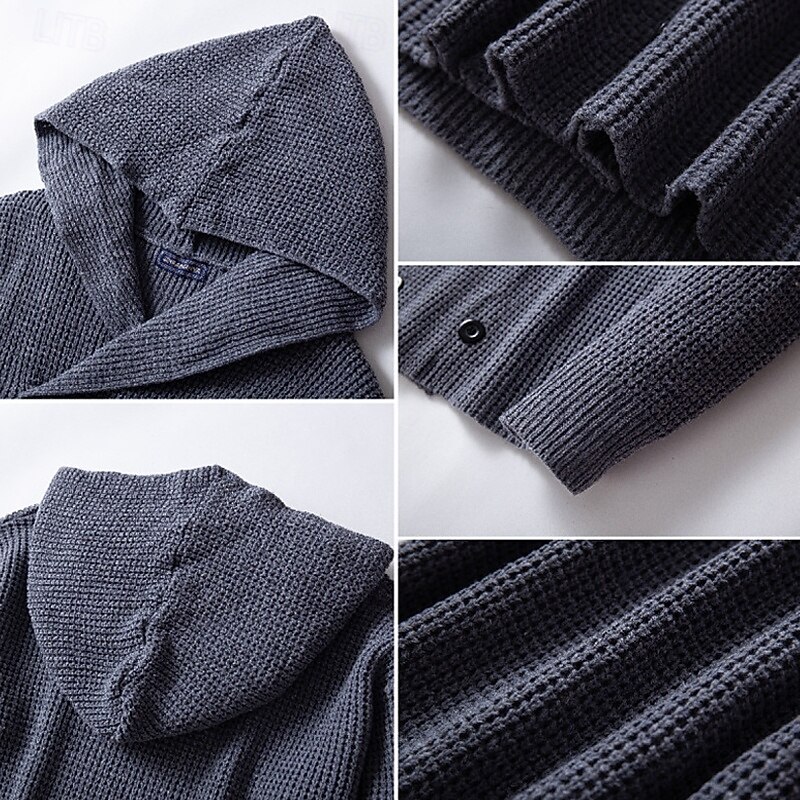 Men's Cardigan Sweater Cropped  Sweater Knit Sweater Ribbed Knit Regular Tops Buttons Plain Lapel Fashion Classic Vacation Daily Wear Clothing Apparel Fall Winter Gray M L XL4