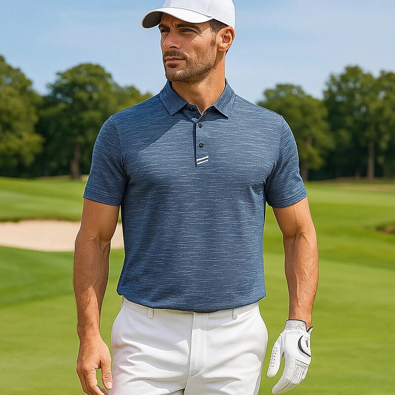 Men's Sports Polo Shirts Golf Shirt Casual Sports Lapel Short Sleeve Fashion Basic Plain Textured Buttons Summer All Seasons Regular Fit Navy Blue Sports Polo Shirts4