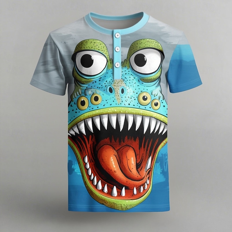 Men's Crocodile Ugly Animals T Shirt Henley Shirt Short Sleeve Designer Retro Vintage Casual Street Casual Daily Summer Spring Light Blue Henley Henley T-Shirt