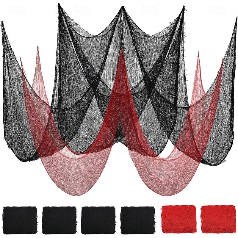 6Pcs Halloween Gauze Cloth, Creepy Cloth, 30×72 Inch Creepy Fabric Halloween for Haunted House Supplies, Party Outdoor, Indoor (4 Black+2 Red)