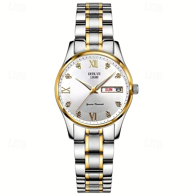 A New Round Roman Dial Ladies' Business Watch With Luminous Date And Day Display Ipx7 Water Resistance Alloy Strap Multi-Functional Fashionable And Trendy Wristwatch Suitable For Travel Leisure A2