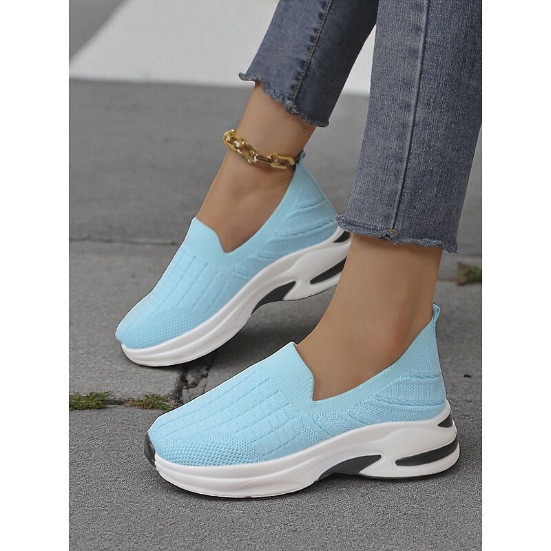Women's Flyknit Platform Sneakers – Breathable Slip-On Walking Shoes for Fitness and Casual Outings2