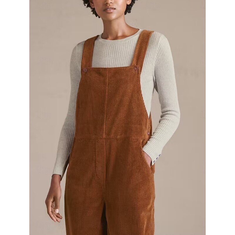 Women's Normal Overall Active Solid Color Sleeveless Square Neck Pocket Vacation Daily Loose Fit Brown Green Spring