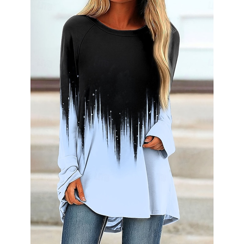 Women's T Shirt Ombre Graphic Vintage Stylish Classic Long Sleeve Crew Neck Round Neck Long Tops Daily Print White Pink Blue Purple Green Spring Fall3