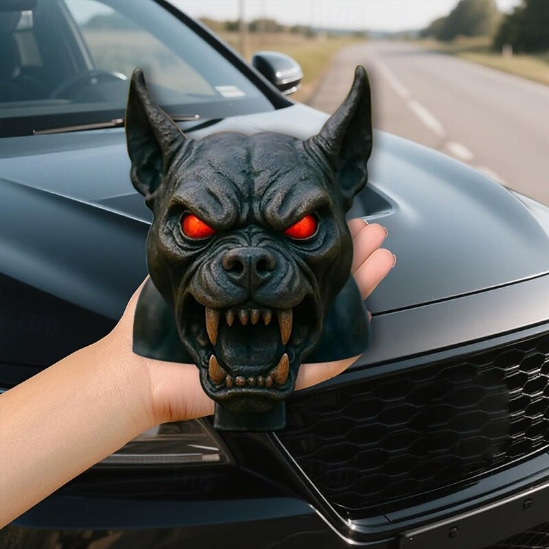 Demon Dog Car Hood Ornament 3D Car Demon Dog Ornament Snarling Demon Dogs Head Hood Ornaments Sculpture Suitable for All Types of Cars2