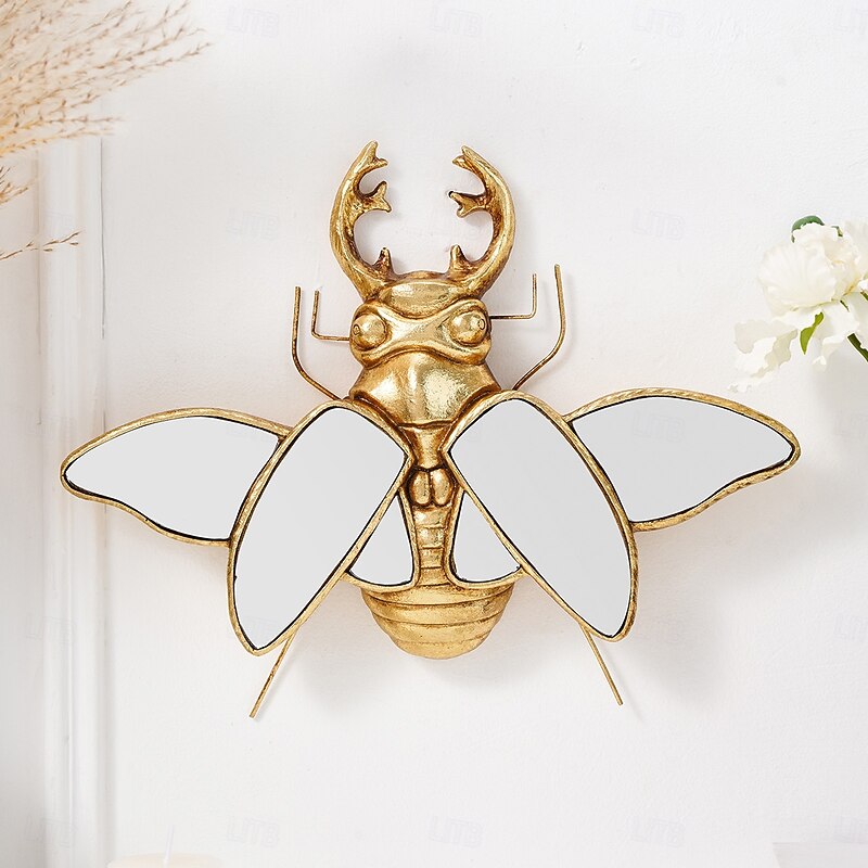 1PC Resin Material Golden Six-sided Mirror Beetle-shaped Decorative Wall Hanging With Mirror Inlaid on The Surface Suitable for Wall Decoration Theme Party and Other Decorative Hanging Ornaments3