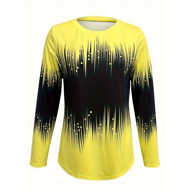 Women's T Shirt Ombre Graphic Vintage Fashion Stylish Long Sleeve Crew Neck Regular Tops Daily Print Yellow Spring Fall3