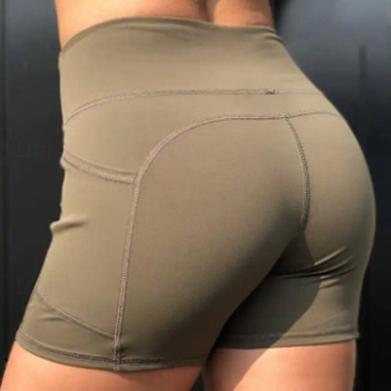 Women's Yoga Shorts Biker Shorts Tummy Control High Waist Gym Volleyball Workout Bottoms Solid Color Black Blue Khaki Sports Activewear2