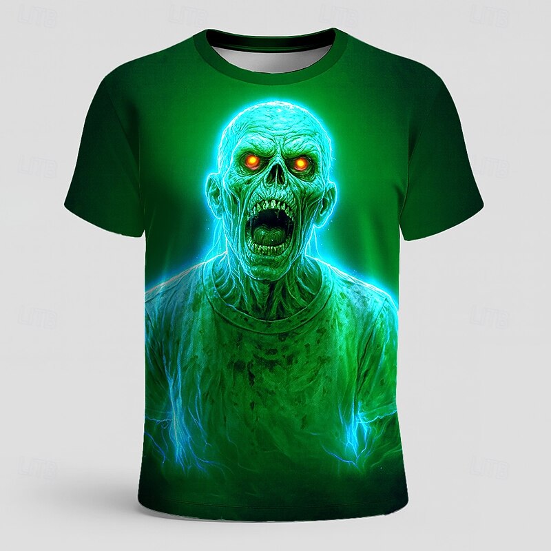 Halloween Men's Zombies 3D T Shirt Short Sleeve T shirt 3D Print Crew Neck Shirt Exaggerated Designer Horror Party Street Club Red Blue Green Summer Spring All Seasons Clothing Apparel S M L XL XXL2