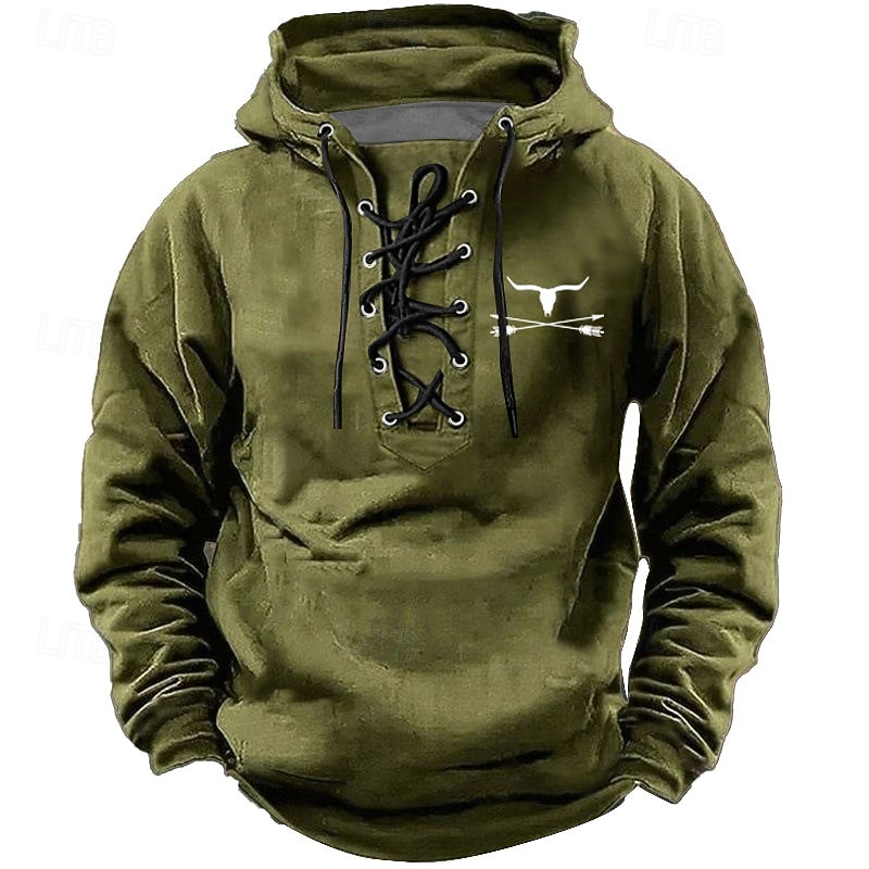 Men's Cowboy Hoodie Sweatshirt Stylish Ethnic Hooded Streetwear Black Blue Drawstring Fall Winter Designer4