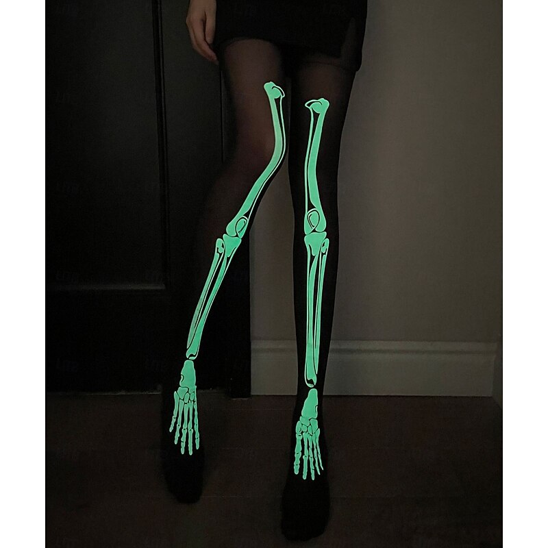 Skeleton Skull Skull Halloween Tights Socks Glow in the Dark Adults' Women's Halloween Carnival Performance Party Easy Halloween Costumes Dress Up