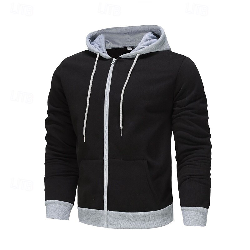 Men's Hoodie Full Zip Hoodie Zip Up Hoodie Fleece Hoodie Black Red Green Gray Hooded Plain Patchwork Color Block Sports & Outdoor Casual Daily Streetwear Cool Sportswear Spring &  Fall Clothing2