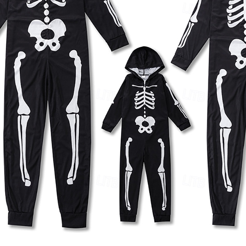 Family Jumpsuit Skull Street Print Black Long Sleeve Active Matching Outfits3