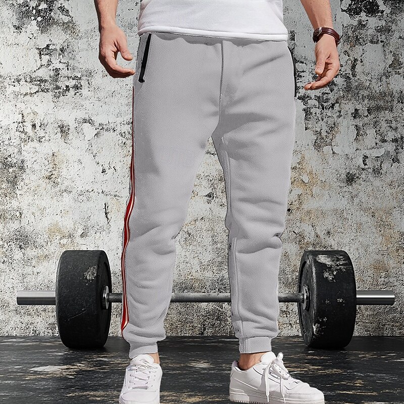 Men's Sweatpants Joggers Trousers Casual Pants Drawstring Elastic Waist Zipper Pocket Plain Moisture Wicking Breathable Full Length Outdoor Office Daily Fashion Classic Style Black Light Grey2