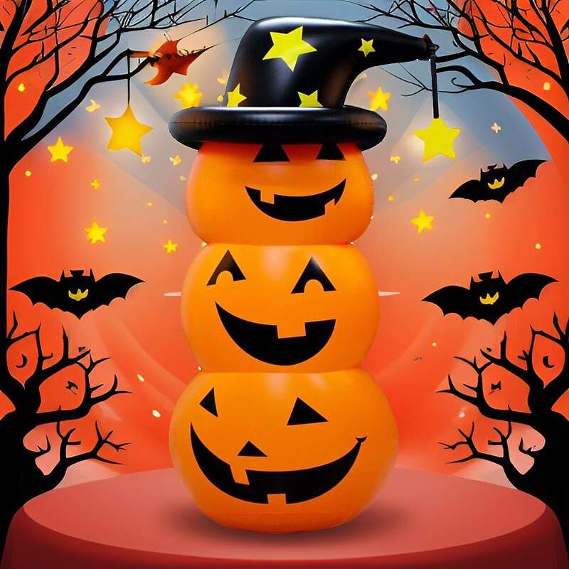 1 Pc 1.35M Halloween Three Head Expression Pumpkin LED PVC Inflatable Air Model RGB Indoor/Outdoor Courtyard Garden Lawn Party Festival Atmosphere Decorative Light AAA Battery Box Remote Control3