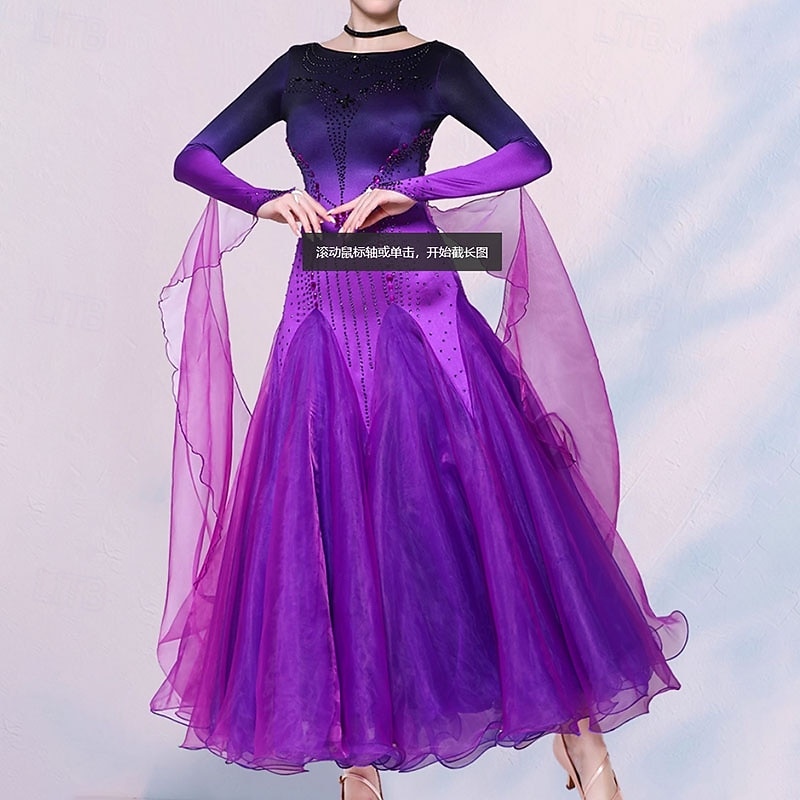 Ballroom Dance Dress Crystals / Rhinestones Women's Performance Party Long Sleeve Mesh