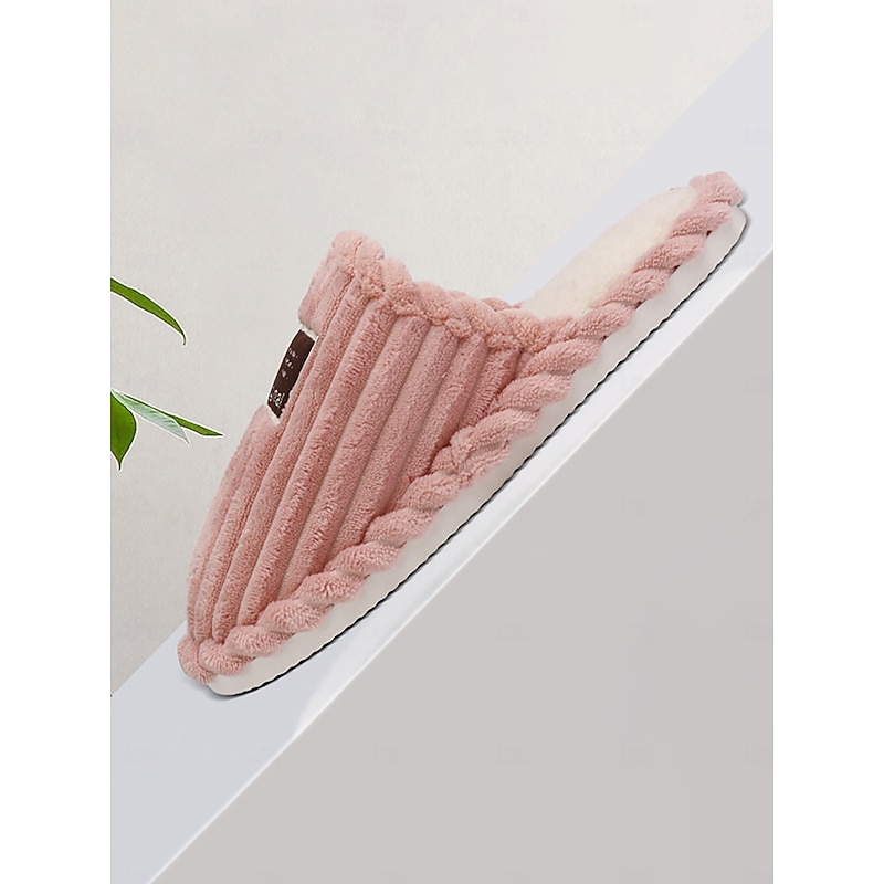 Women's Wide Width Pink Plush House Slippers – Cozy Indoor Slip-Ons with Cushioned Sole for Home, Dorm and Relaxed Lounging3
